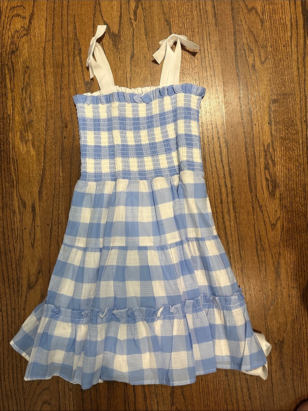 Janie and Jack Light Blue and White Gingham Bow Shoulder Dress size 8